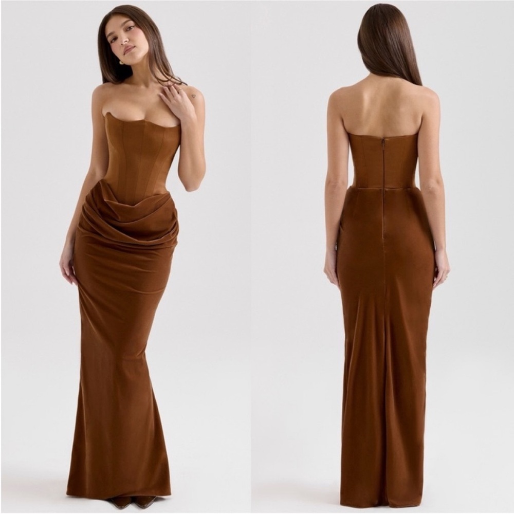 House of CB Persephone Toffee Strapless Corset Maxi Dress Brown XS A-C Cup - Picture 3 of 13
